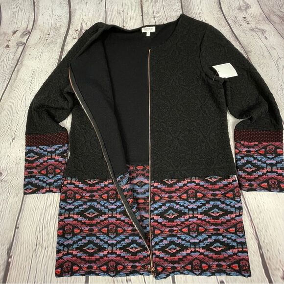 WESTON long black cardigan jacket with zipper and embroidered trim NWT, size M - Picture 9 of 14